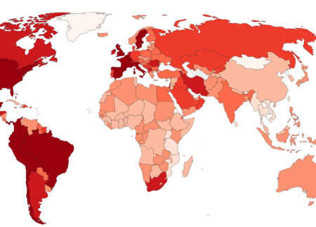 Heat intensity map of the world by COVID cases